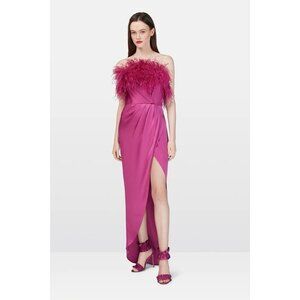 Ralph & Russo New Double Silk Satin Feather Draped Dress Pomegranate 44